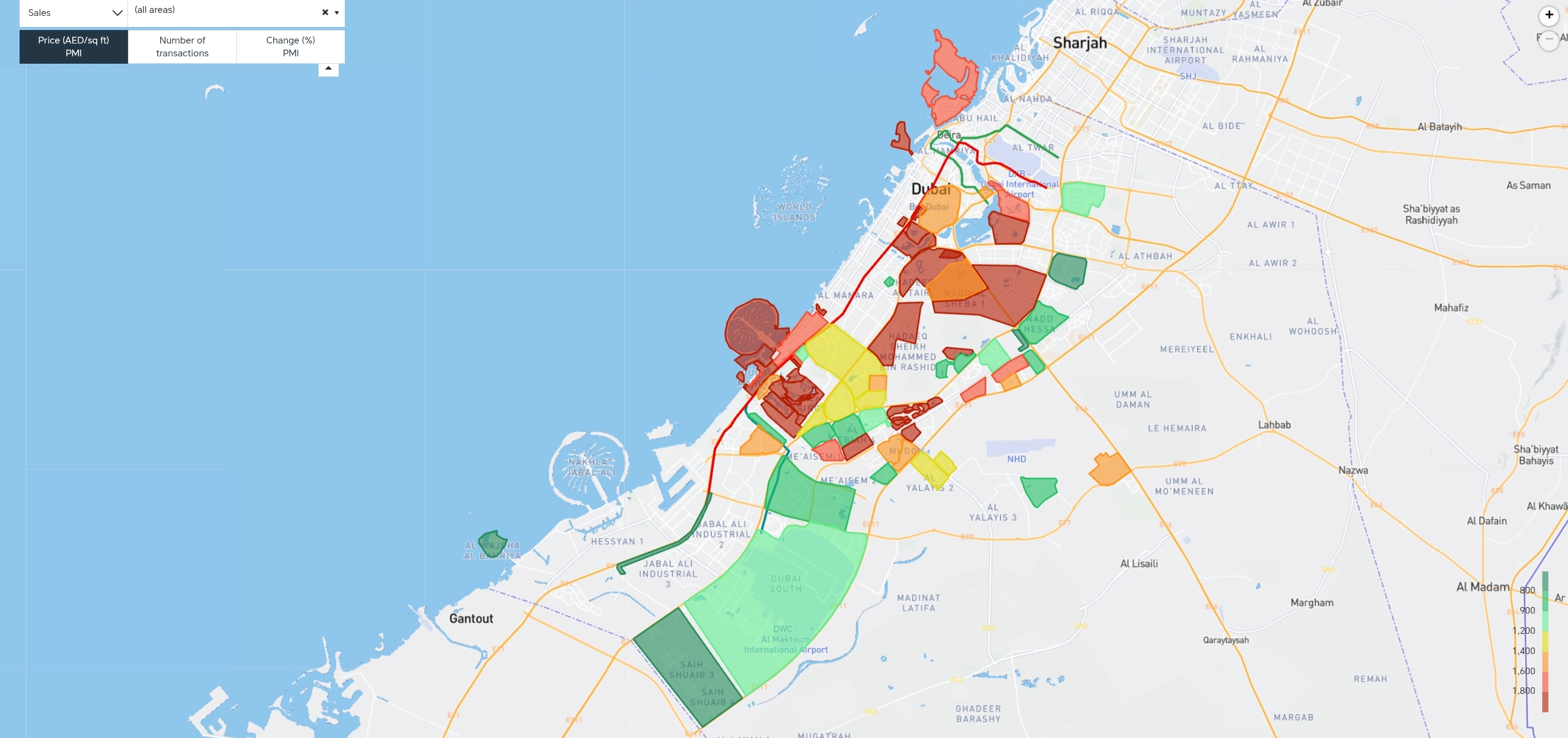 Dubai real estate sales price AED/sqft